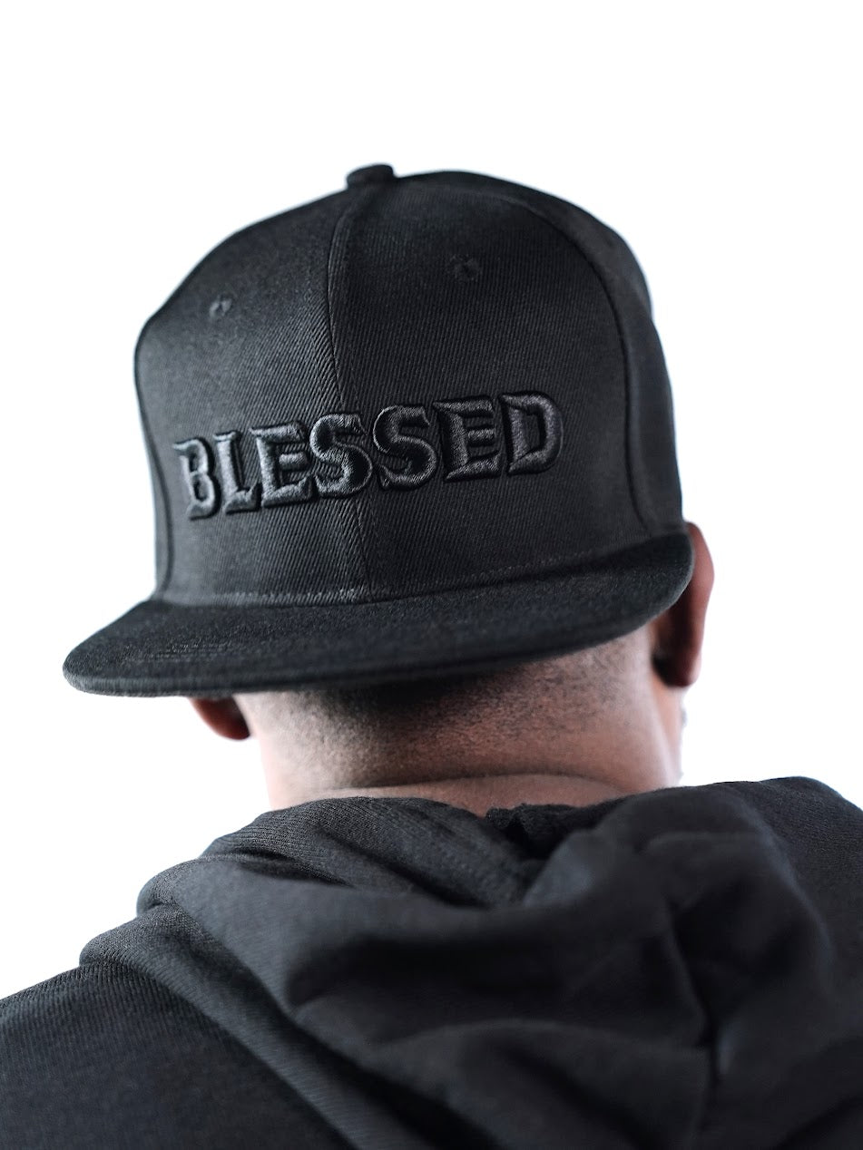 BLESSED Snapback Hat - Black on Black