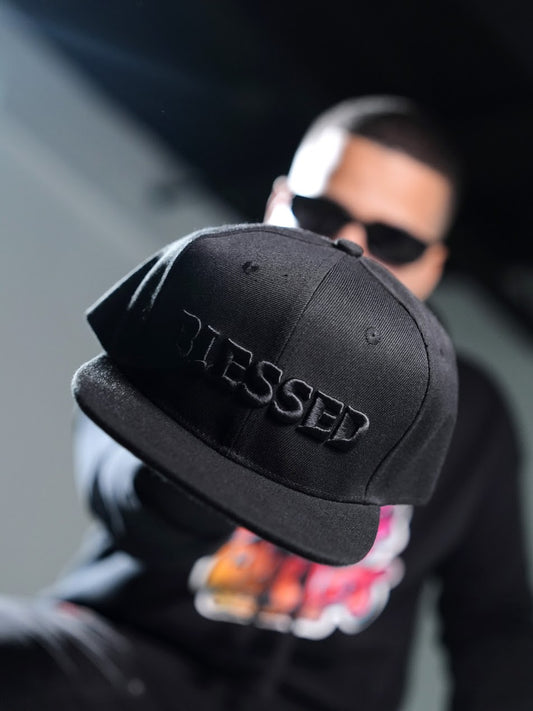 BLESSED Snapback Hat - Black on Black