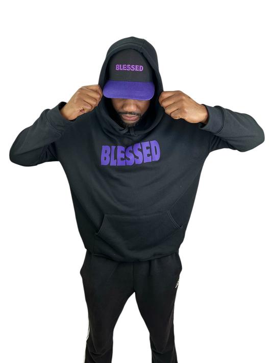 BLESSED hoodie in Black and Purple