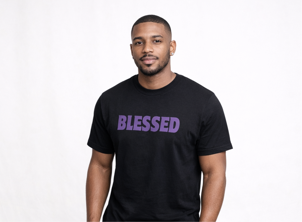 BLESSED black and purple TSHIRT