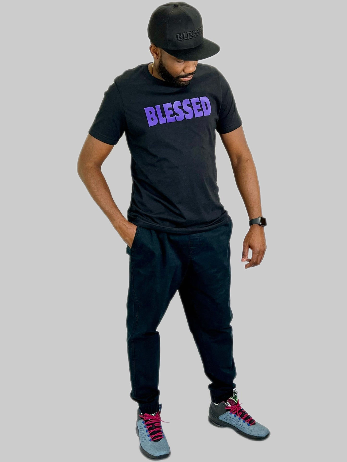 BLESSED black and purple TSHIRT